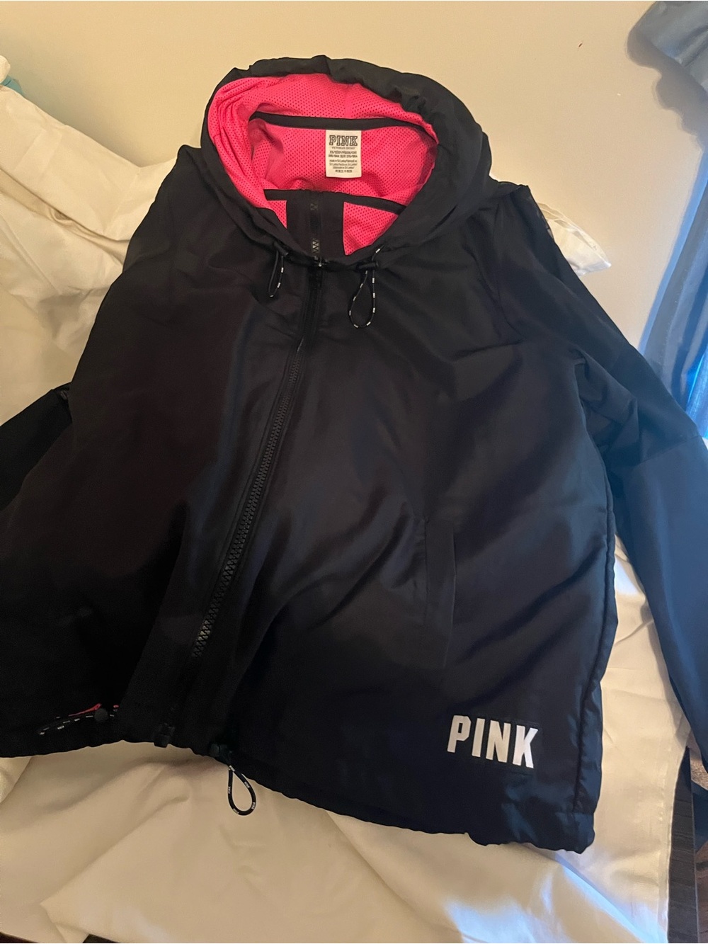 PINK Victoria's Secret Black Puffer Jacket with Pink Lining